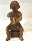 Old Primitive Hand Carved Wood Folk Art Antique Sculpture Man Rope Tribal 10 5   