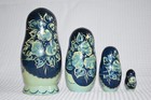 Vtg Matryoshka Russian Nesting Dolls Set Of 4 Stacking Blue Floral Hand Painted