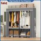 59  Portable Heavy Duty Metal Closet Foldable Covered Clothes Rack With Cover