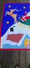 Vintage Christmas Quilt Throw  Applique Santa In Sleigh Reindeer 59 X 47 