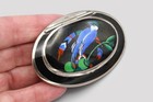 Rare 900 Silver  Hand Painted Pillbox With Hinged Lid  Bird Enameled Painting