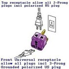Travel Adapter Power Plug For France Spain Turkey Germany Purple  2-port  surge 