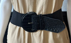 Retro Elastic Faux Leather Stretch Black Waistband Wide Belt Up To 51  Waist