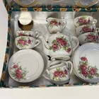 Vintage Children   s 22 Piece Pink Rose China Tea Set Stored In Box