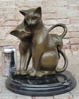 Bronze Sculpture Pair Of Cute Feline Cats Collectible Statue Marble Base Statue