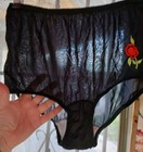 Vintage 60s Black Nylon Red Rose Embroidered Semi-sheer Granny Panties 7 M Euc 