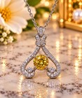  149- 1 2ct Yellow Moissanite Round Brilliant Pendant      925 Ss    Certified