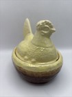Vintage Yellow Ware Hen On Woven Basket Pv 2319