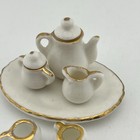 Vintage Miniature Porcelain Dollhouse Tea Set White W gold Trim