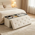 30 43 Inch Folding Storage Ottoman Bench With Shoe Cabinet Padded Seat