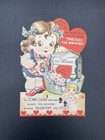 Vtg Die Cut Mechanical Valentine Card Girl Doing Laundry Made Usa 6 75 In