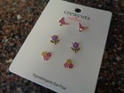 J crew Crewcuts Girls Spring Earring Set Of 3 New On Card Butterfly Tulip Flower