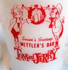 Vtg Fire King Tom And Jerry Xmas Advertising Mug Mettler s Strip Bar Mankato