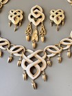 Vintage Trifari Tm Necklace  Brooch  Earring Set  Cream Enamel  Celtic Knot 