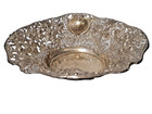Vtg Godinger Silver Art Co Plate Repousse Floral Filigree Fruit Bowl Rose Leaf