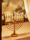 Menorah 9 Branch For Hanukkah  Gold Menorah Candle Holder