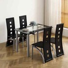 Elegant 5 Pcs Glass Dining Table Set 4 Faux Leather Chairs Dining Furniture Set