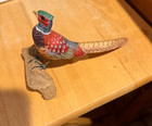 Vintage Ring Necked Pheasant Sculpture 6 5 l X 4  H Wood Carved Hand Painted