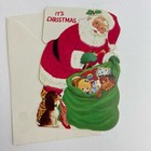 Vintage Mid Century Christmas Greeting Card Flocked Santa Claus Unused Envelope