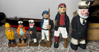 6 Hand Carved  Wooden Seamen Nautical Folk Art   3 Old 1950 s Model Boats