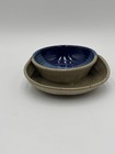 Signed Studio Art Pottery Chip   Dip Serving Tray Blue Stoneware Handmade