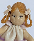 Dollhouse Miniature Resin Sitting Girl Doll Holding Bear  Signed 1 1 4 Inch Vtg