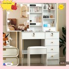 Make Up Vanity Table Stool Set With 10 Led Lighted Sliding Mirror And 6 Drawers