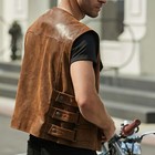 Men   s Vintage Genuine Sheepskin Side Adjustment Strap Slim Fit Leather Waistcoat