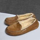 Ugg Slippers 7 Ansley Chestnut Suede Shearling Lined Moccasin Loafers