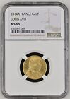 1814-a France Louis Viii 20 Francs Gold Coin - Ngc Ms 63
