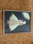 Vintage Antique Art Deco Ribbon Art Doll Girl Green Sewn Dress  Wall Picture