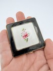 Vintage Elgin American Compact Black Enamel Guilloch   Rose Powder Case