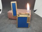 Vintage S t  Dupont Gas Lighter Blue Lacquer Line 1    With Box