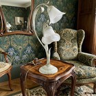 Vintage French X Large Toleware Cream   Gold Metal Double Shade Seylumiere Lamp