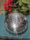 Vintage Waterford Crystal Trinket Box Silverplated Floral Lid Vanity Powder Jar