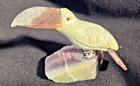 Hand Carved Stone Toucan Gemstone Sculpture Figurine On Amethyst