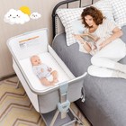 Baby Bed Side Crib Portable Adjustable Infant Travel Sleeper Bassinet Light Grey