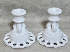 Pair Vintage Milk Glass Candle Holders Mid Century Modern White Holiday Nice
