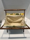 Vintage Mcm Knitting Sewing Caddy Crochet Yarn Basket Folding Wood Frame Floral