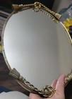 Vintage Gold silver Brass Vanity Perfume Mirrored Tray Tassel Rope On Ends 