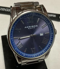 Akribos Mens Watch With Date  Desirable Blue Dial  Runs Good  For Smaller Wrist