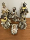6 Piece Vtg Kurt Adler Paper Mache Large Nativity Set Gold Silver Trim Japan