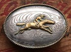 Vintage Bk Sterling Silver Front Cowboy Horse Rodeo Western Belt Buckle