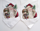 Vtg Christmas Santa Claus Hand Made Cross Stitch Cotton Table Runner 67 