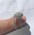 Pear Cut Clear Diamond Halo Engagement wedding Ring Set 14k White Gold Sz 7