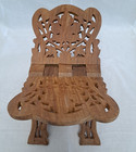 Vintage Boho Carved Wood Book Stand Folding Cookbook Holder Bible Rest Teak 12 