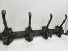 Vintage Cast Iron Coat hat robe jacket Rack Heavy Ornate Four Hooks 16 5 Inches 