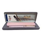 Vintage Quill Fountain Pen Pink Gold Trim Usa Medium Nib W Case Writes Blue