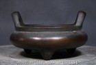 3 9   Chinese Ancient Bronze Fengshui Dynasty 3 Leg Incense Burner Censer