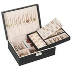 Jewelry Organizer Box For Women  2 Layers With Lock  Pu Leather Storage Case - B